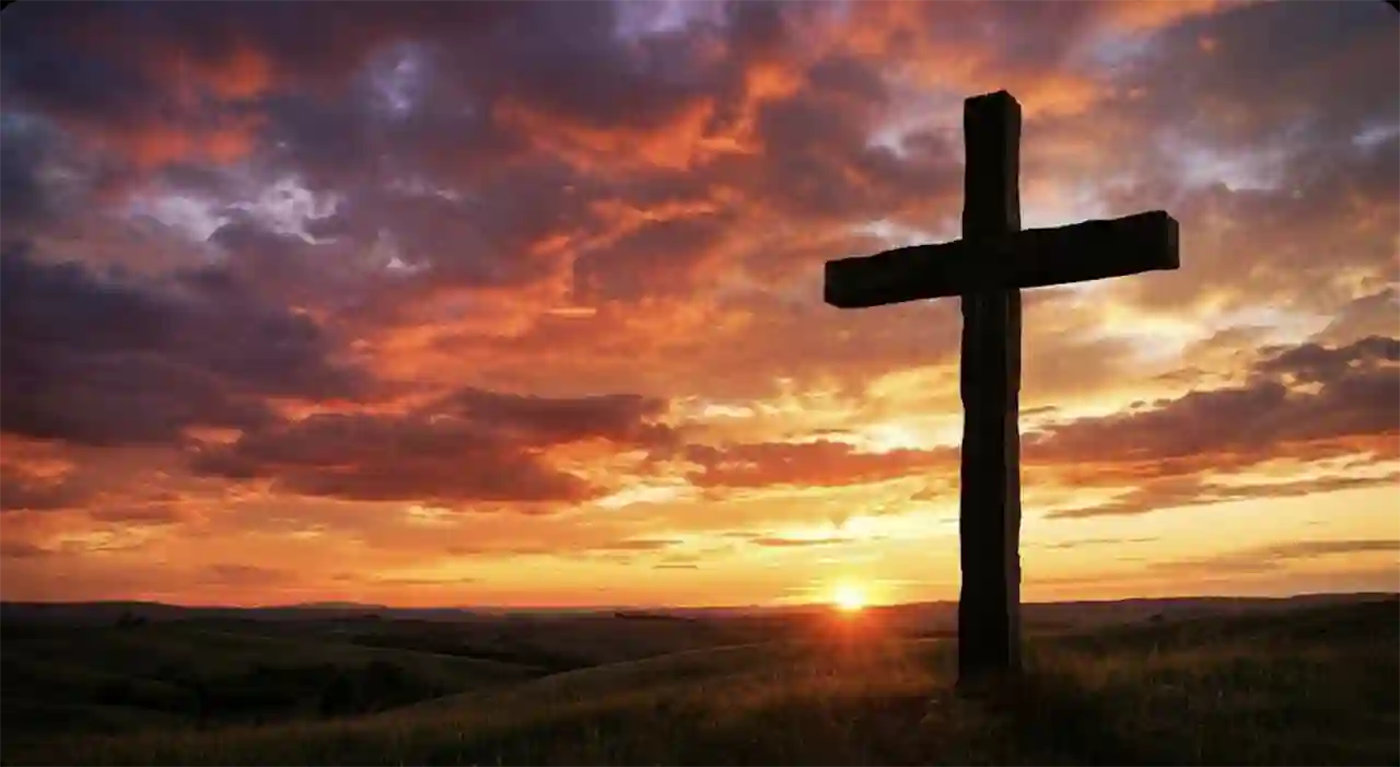 Silueta de la cruz cristiana al amanecer, simbolizando la esperanza y la verdad del Evangelio frente a las teorías humanas.