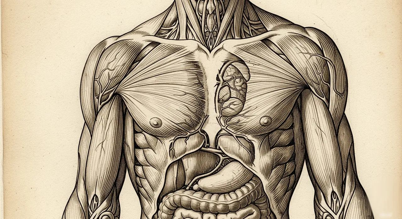 Un dibujo anatómico del Renacimiento, al estilo de los que hizo Andreas Vesalio para su obra De humani corporis fabrica.
