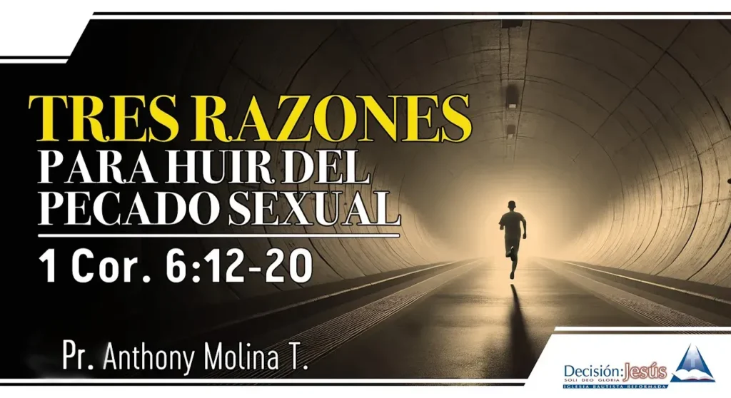 Una persona huyendo del pecado sexual, corriendo por un túnel hacia la luz, ilustrando el sermón sobre 1 Corintios 6:12-20.